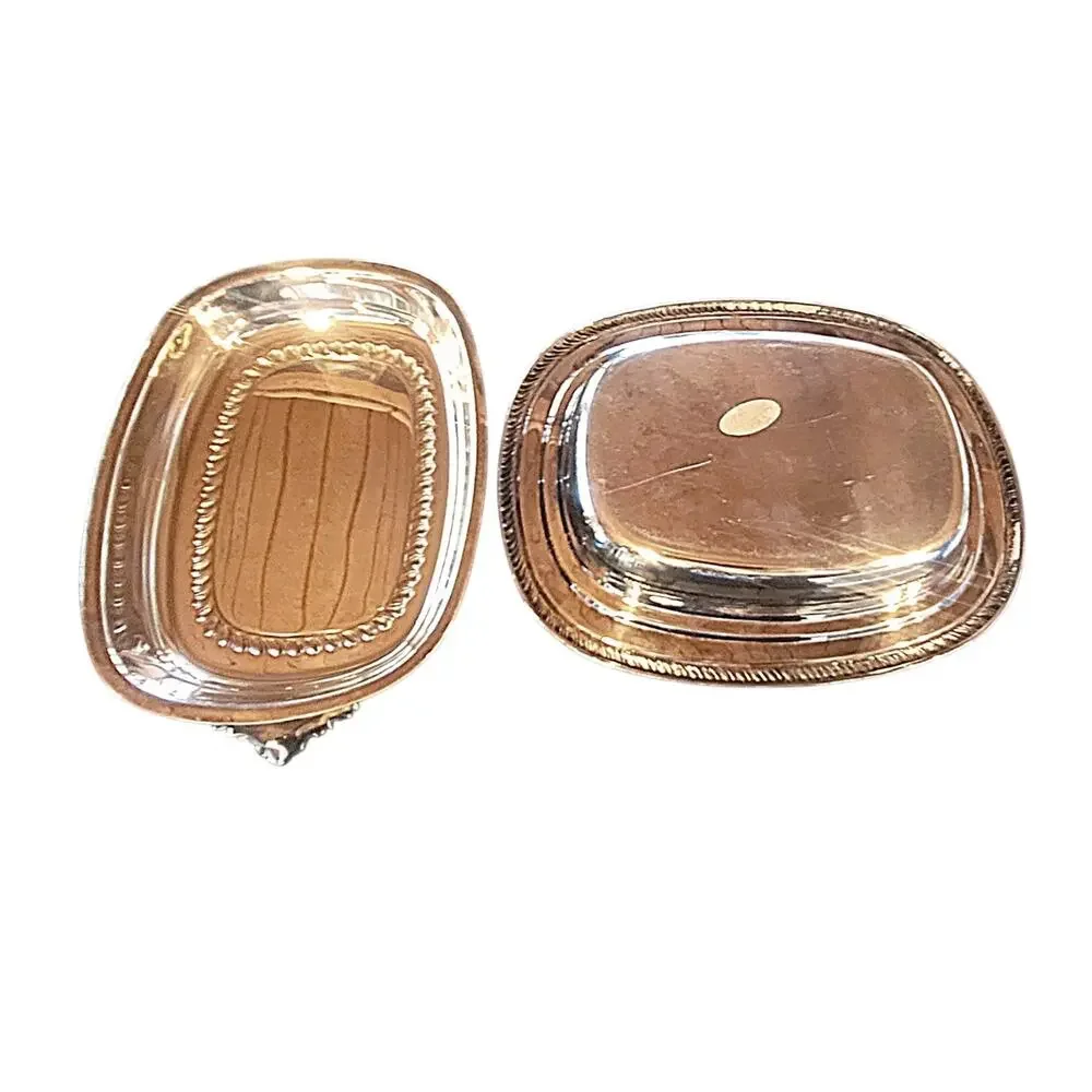 Vintage Silverplate Covered Serving Dish w Lid & Tray Oval 12